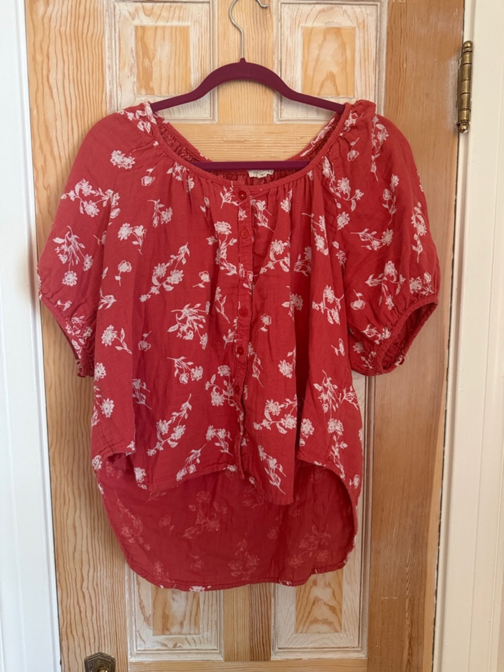 Anthropologie Pilcro Red Floral Button-Front Peasant Blouse